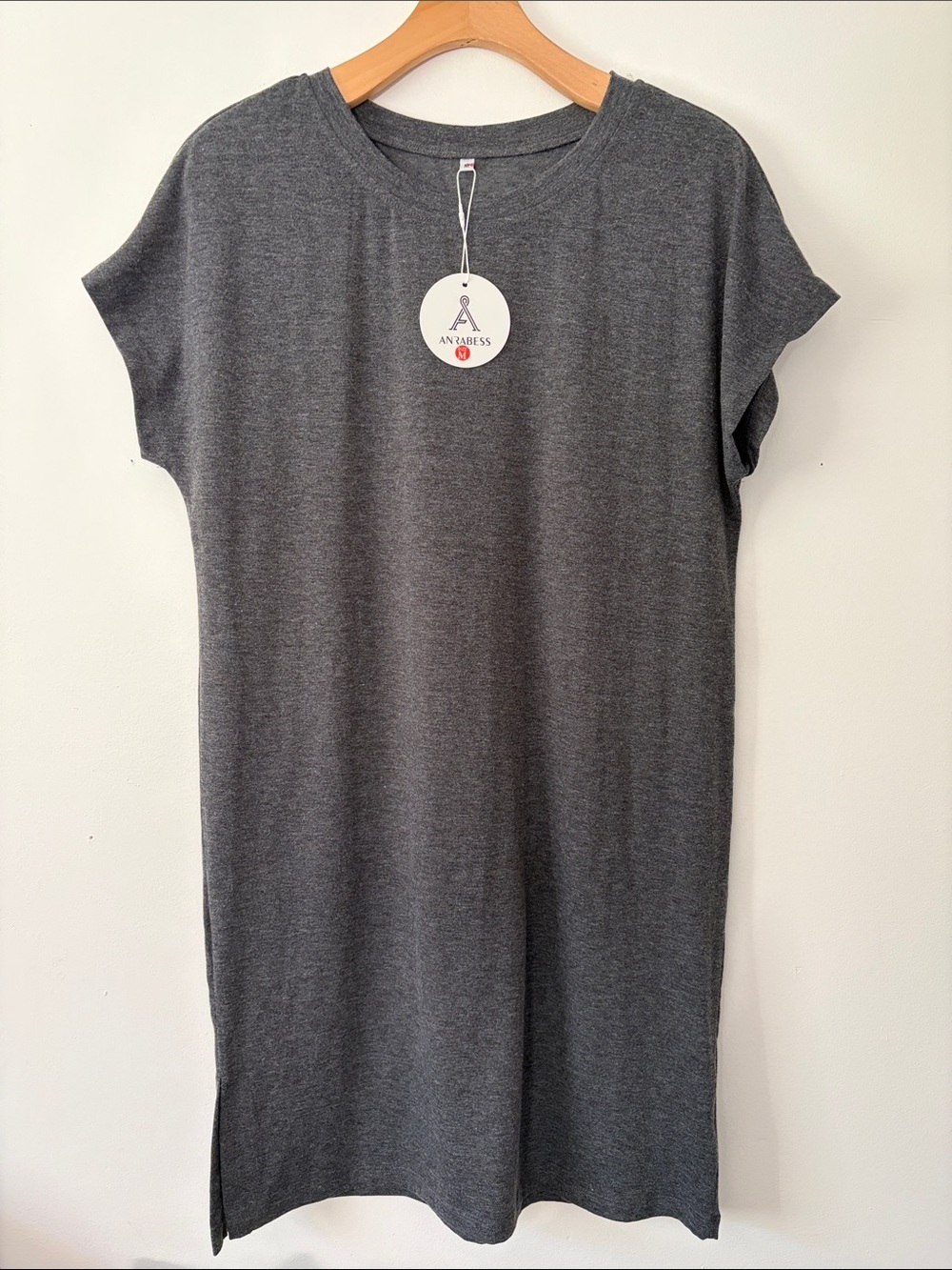 NWT Anrabess Charcoal Gray Crewneck Shift Dress Size Medium